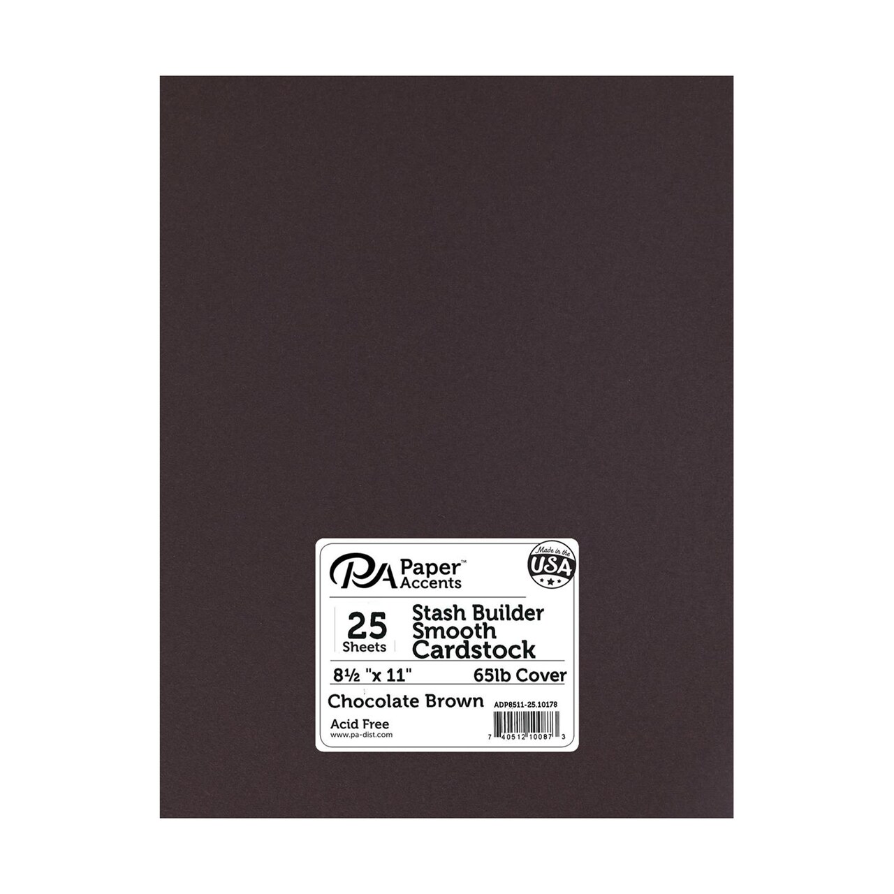 PA Paper Accents Stash Builder Cardstock 8.5" x 11" Chocolate Brown, 65lb colored cardstock paper for card making, scrapbooking, printing, quilling and crafts, 25 piece pack